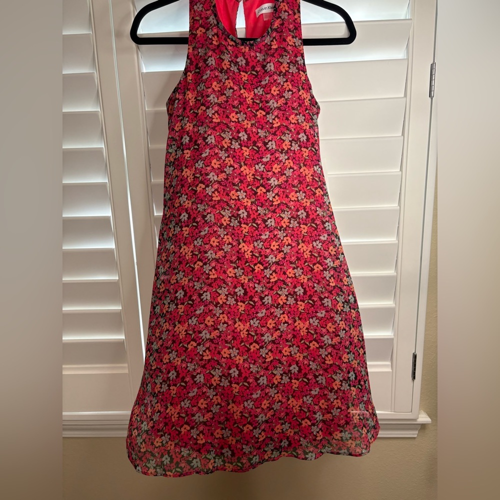 Calvin Klein Red and Pink Midi A-Line Dress